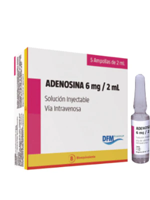 Adenosina (B) 6 mg/ ml Solución inyectable 5 Frascos ampolla. Difem