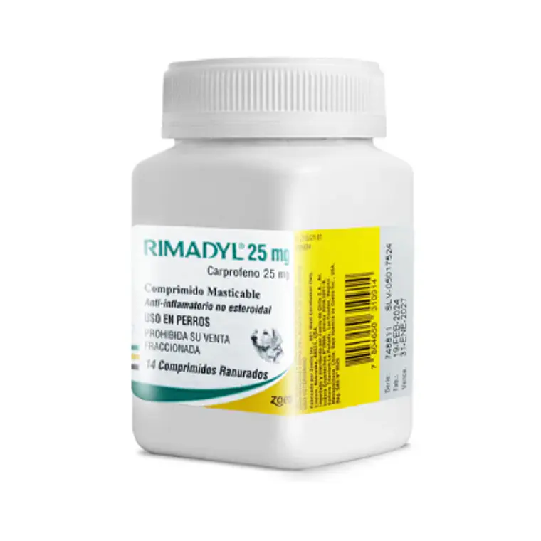 Rimadyl Carprofeno 25 mg  14 Tabletas masticables. Uso veterinario 1