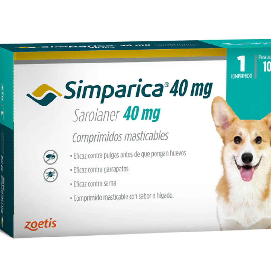 Simparica  Sarolaner 40 mg  1 Comprimido masticable. Uso veterinario 1