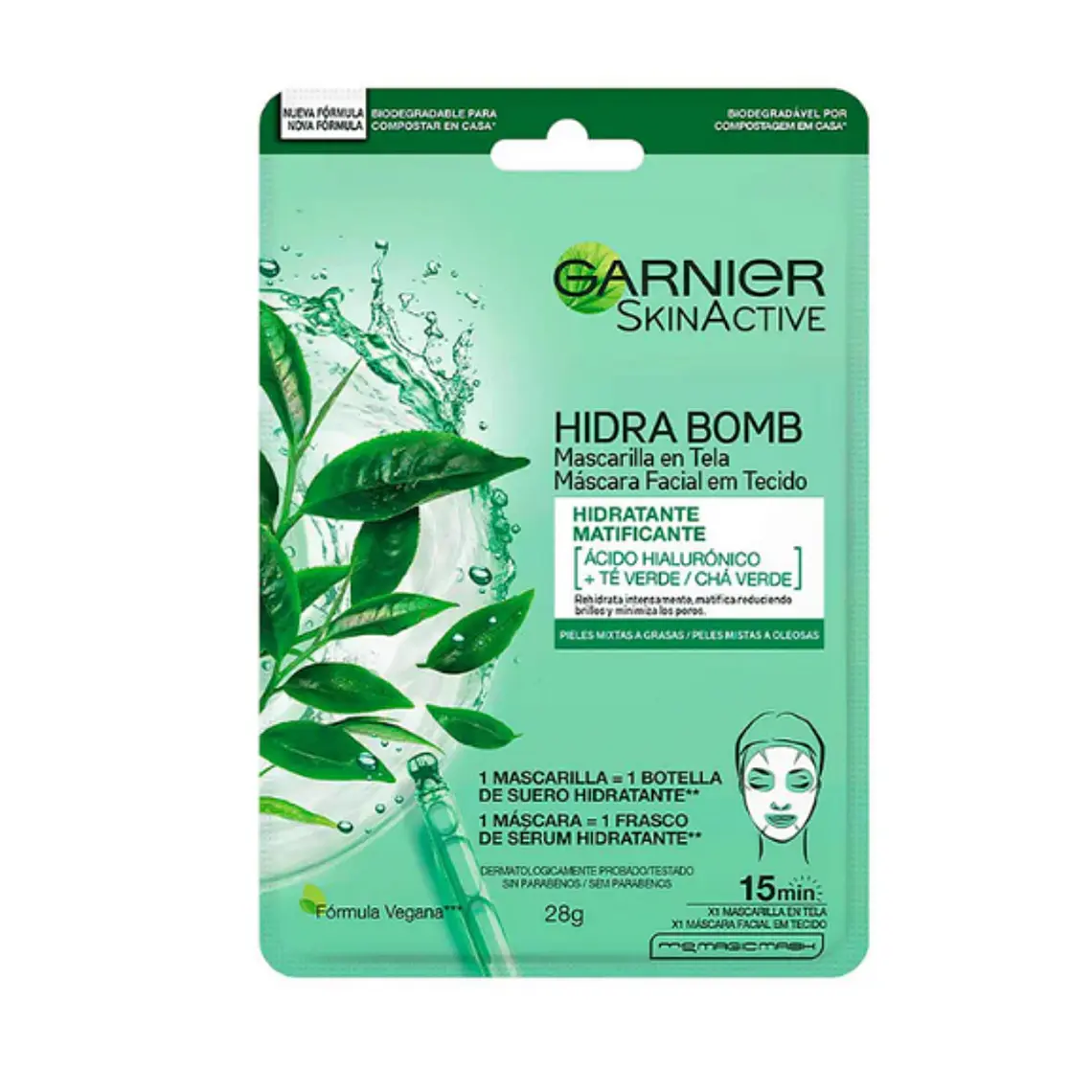 Garnier Skin active Mascarilla Hidra bomb Tela matificante Té verde. 1
