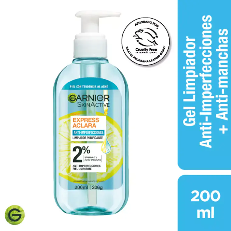 Garnier Skin Active Gel Limpiador facial anti imperfecciones 200 ml.  1