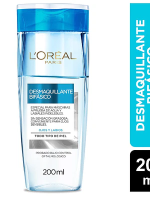 Desmaquillante bifásico Ojos y labios 200 ml. L'oréal