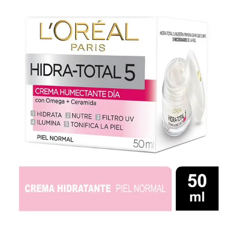 Hidra-Total 5 Crema humectante día Omega+ Ceramidas 50 ml. L'oréal 1