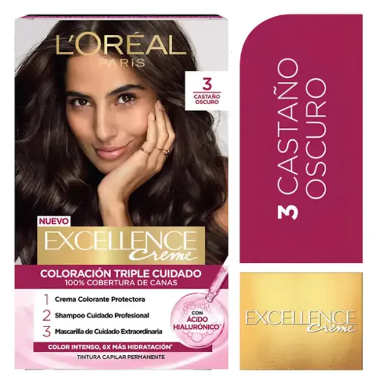 Coloración Excellence Creme 3 Castaño oscuro. L'oréal 1