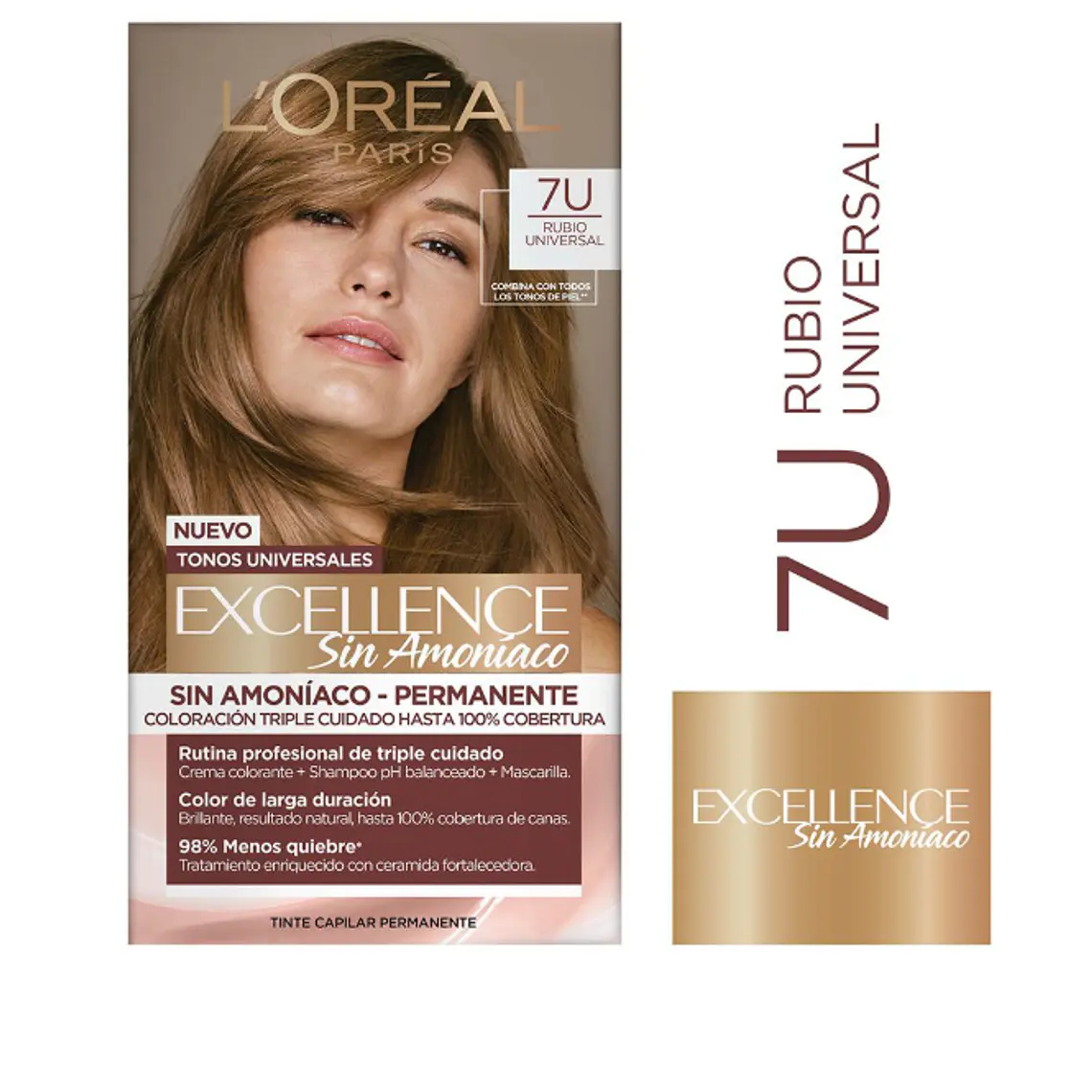 Coloración Excellence Sin amoníaco 7U Rubio universal. L'oréal 1