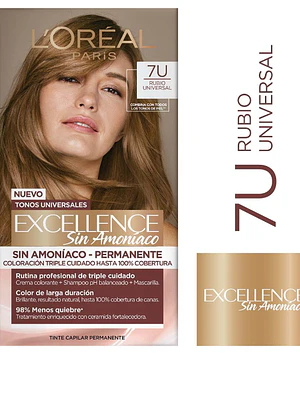 Coloración Excellence Sin amoníaco 7U Rubio universal. L'oréal