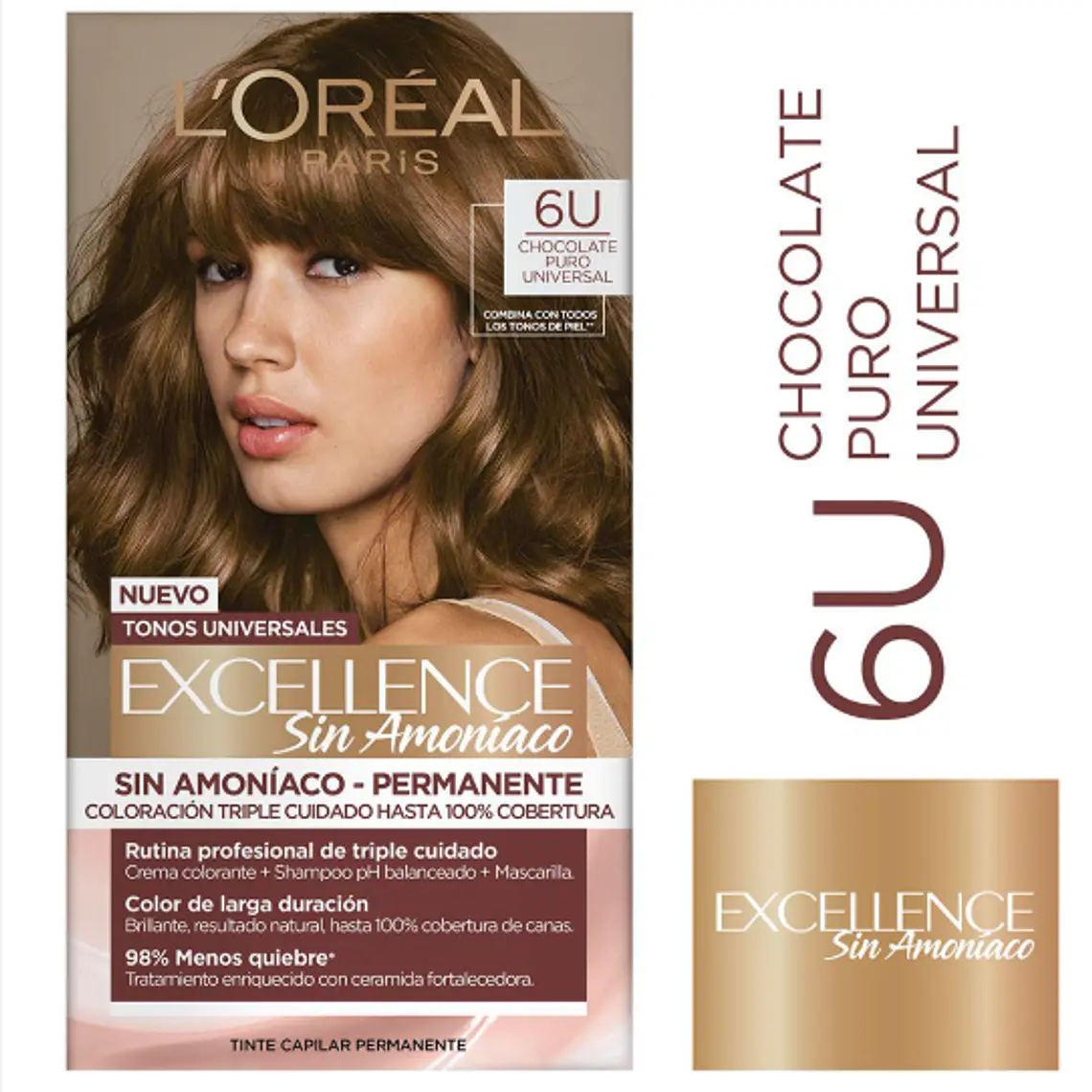 Coloración Excellence Sin amoníaco 6U Chocolate puro universal. L'oréal 1