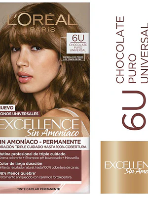 Coloración Excellence Sin amoníaco 6U Chocolate puro universal. L'oréal