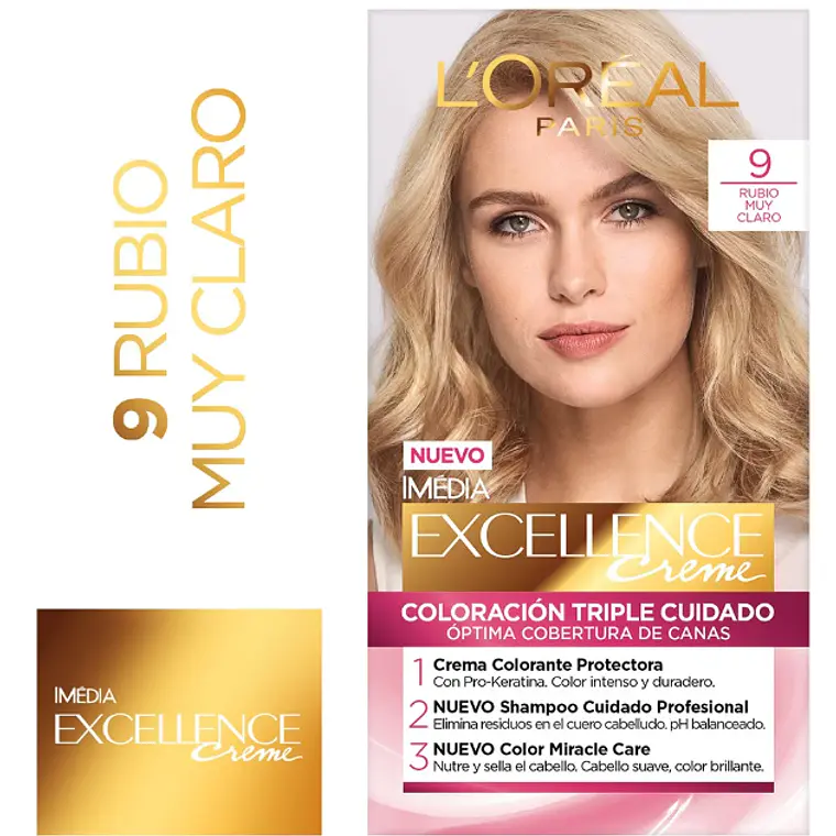 Coloración excellence Creme 9 Rubio muy claro. L'oréal 1