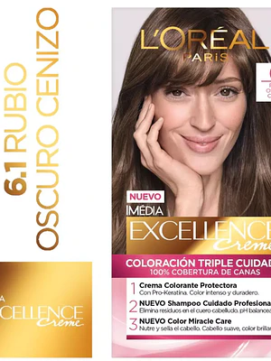 Coloración Excellence Creme 6.1 Rubio oscuro cenizo. L'oréal