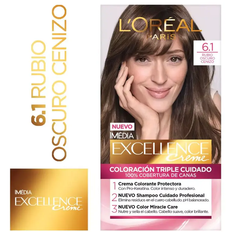Coloración Excellence Creme 6.1 Rubio oscuro cenizo. L'oréal 1