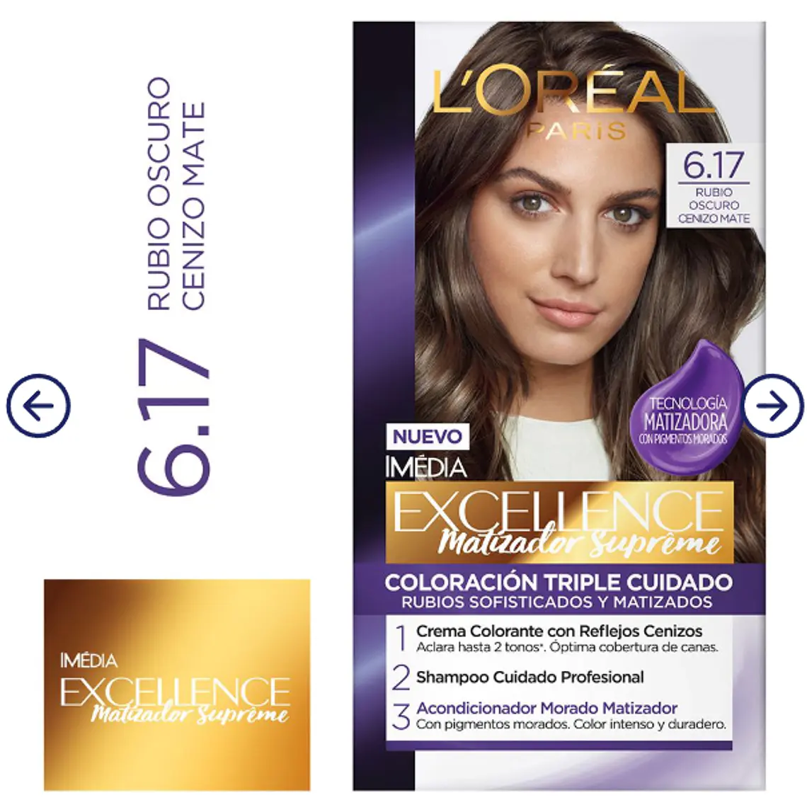 Coloración Excellence Matizador Supreme 6.17 Rubio oscuro cenizo mate. L'oréal 1