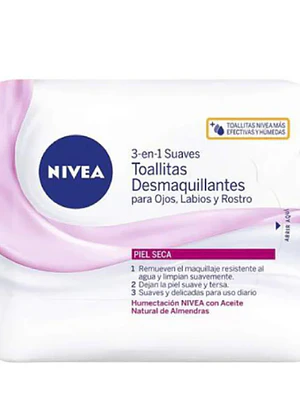 Toallitas desmaquillantes 3 en 1 Suaves 25 Unidades. Nivea
