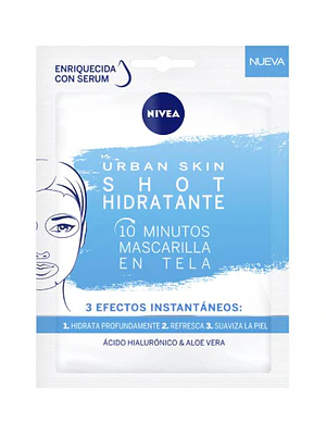 Mascarilla Urban Skin Shot Hidratante 10 Minutos en tela. Nivea