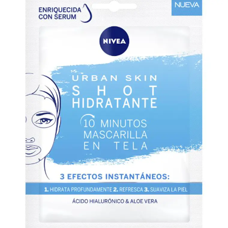 Mascarilla Urban Skin Shot Hidratante 10 Minutos en tela. Nivea 1