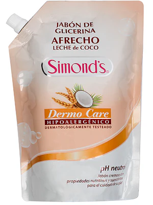 Jabón de glicerina Afrecho Leche de coco Doypack 750 ml. Simond's