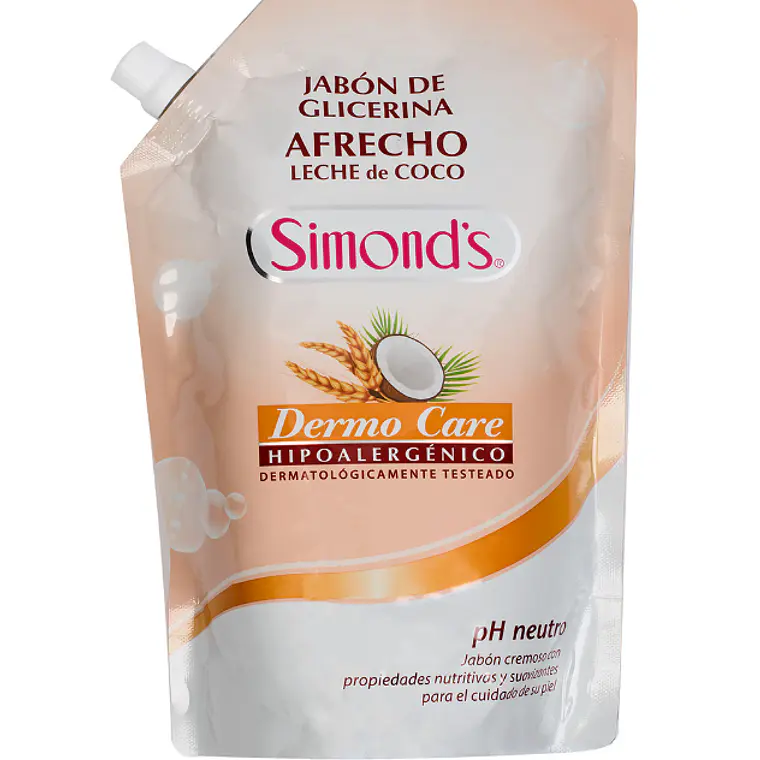 Jabón de glicerina Afrecho Leche de coco Doypack 750 ml. Simond's 1