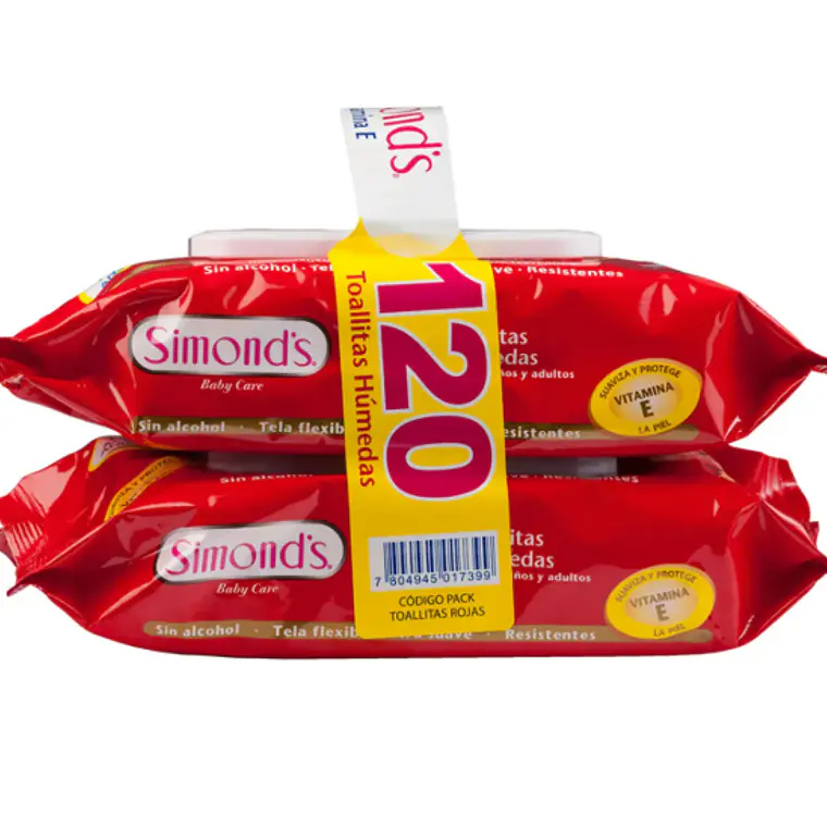 Toallitas húmeda con vitamina E 60 Unidades Pack.  Simond's 1