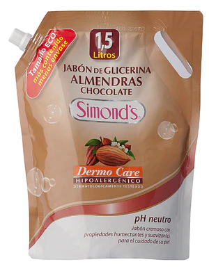 Jabón de glicerina Almendras chocolate Dermo Care Doypack 1,5 Litros. Simond's