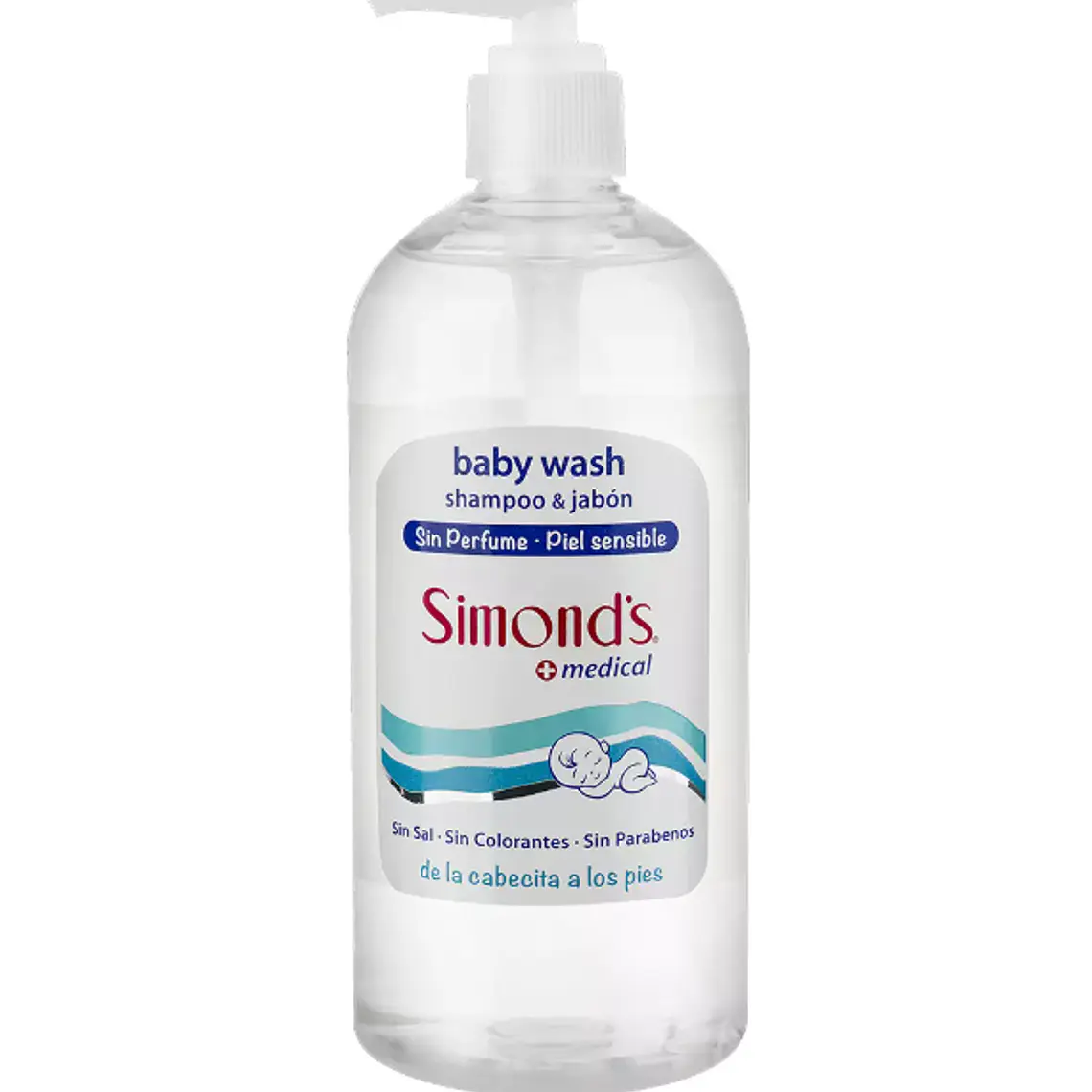 Jabón y shampoo Baby wash Sin perfume, piel sensible 500 ml. Simond's 1