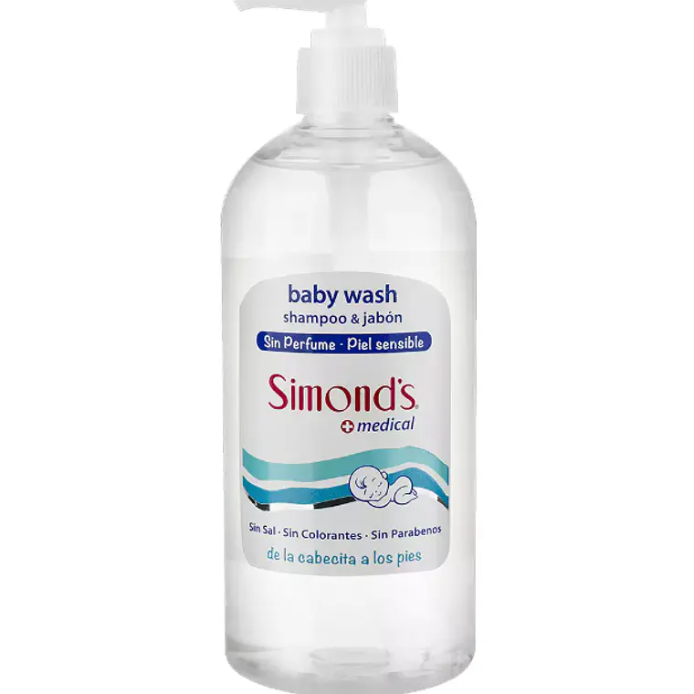 Jabón y shampoo Baby wash Sin perfume, piel sensible 500 ml. Simond's 1