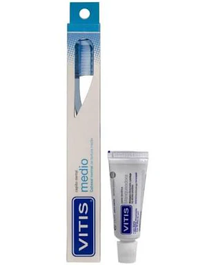 Vitis Cepillo dental Medio + Crema dental blanqueadora 15 ml.