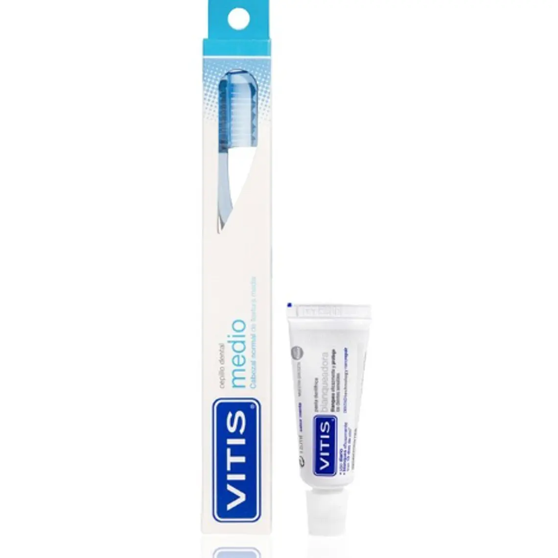 Vitis Cepillo dental medio + Pasta dental blanqueadora 15 ml. 1