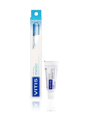 Vitis Cepillo dental medio + Pasta dental blanqueadora 15 ml.