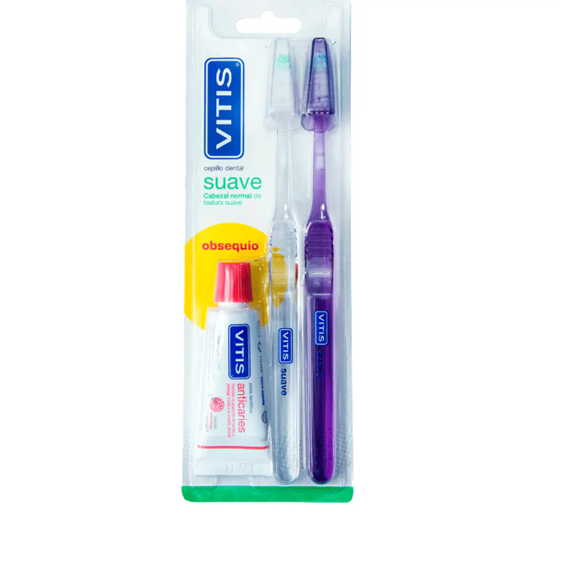 Vitis Duplo Cepillos Suave 2 Unidades + Pasta dental Anticaries 15 ml. 1