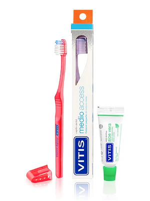 Vitis Cepillo dental Access Medio  + Crema dental Aloe vera 15 ml.