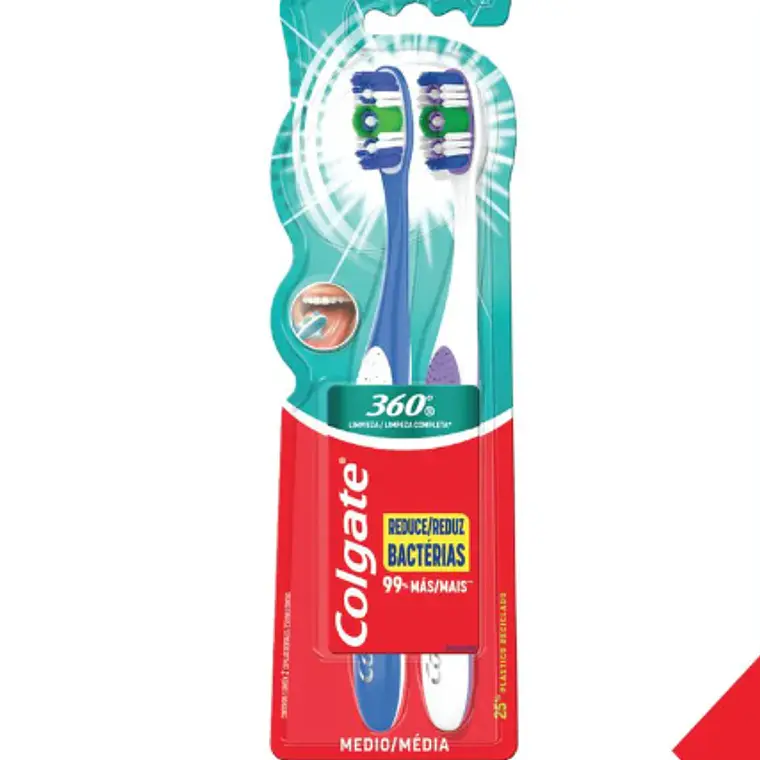 Cepillo dental Colgate 360° Twin Medio Pack 2 Unidades. 1