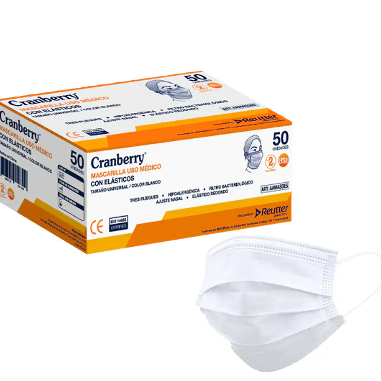 Mascarillas Uso médico 3P Blanco Con elástico 50 Unidades. 1