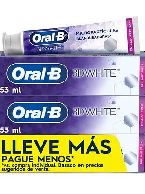 Pasta dental Oral B 3D White 53 ml Pack 3 Unidades.