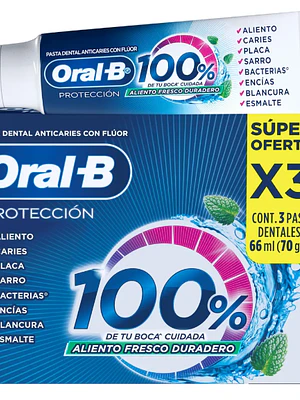 Pasta dental Oral B 100 % 70 g 3 Unidades.
