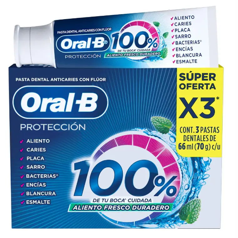 Pasta dental Oral B 100 % 70 g 3 Unidades. 1