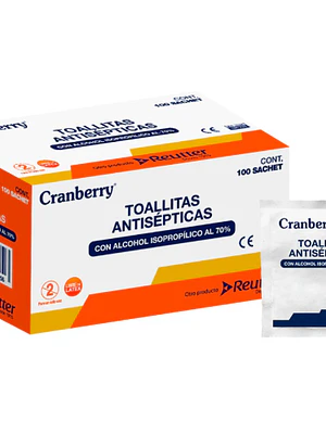 Toallitas Antisépticas Alcoholadas 70%  100 Unidades. Reutter