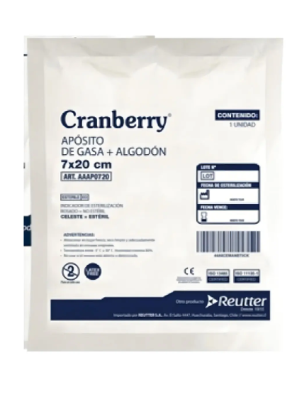 Apósito de Gasa + Algodón 20x25 Cranberry - Bolsa 10 unidades
