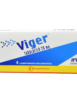 Viger (B) Tadafilo 20 mg 4 Comprimidos recubiertos.