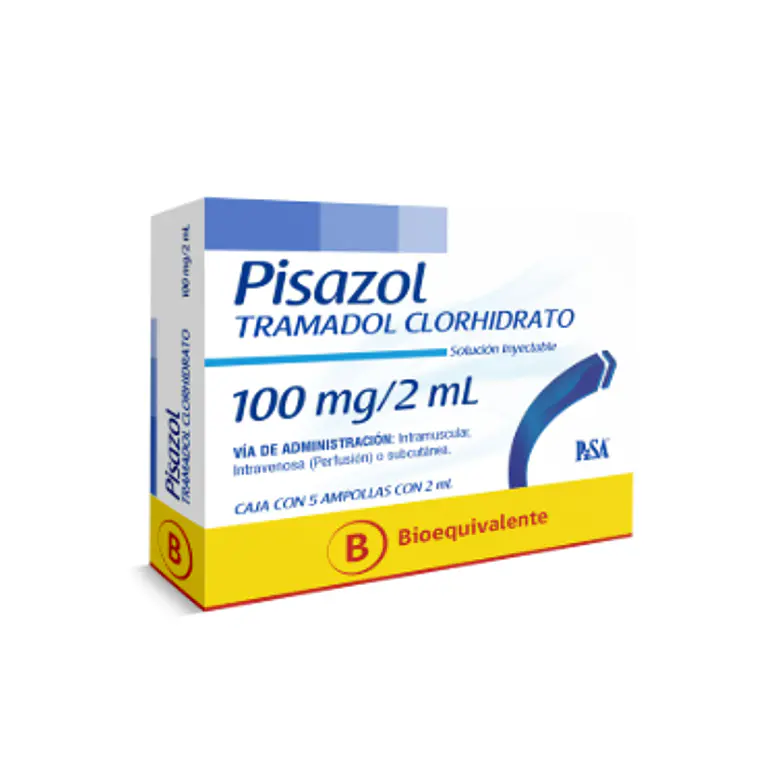Pisazol Tramadol  100 mg 5 Solución inyectable 2 ml 5 Unidades.  1