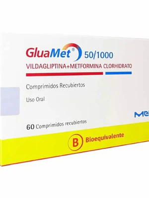 Gluamet (B) Vidagliptina, Metformina 50/1000 mg 60 Comprimidos recubiertos.