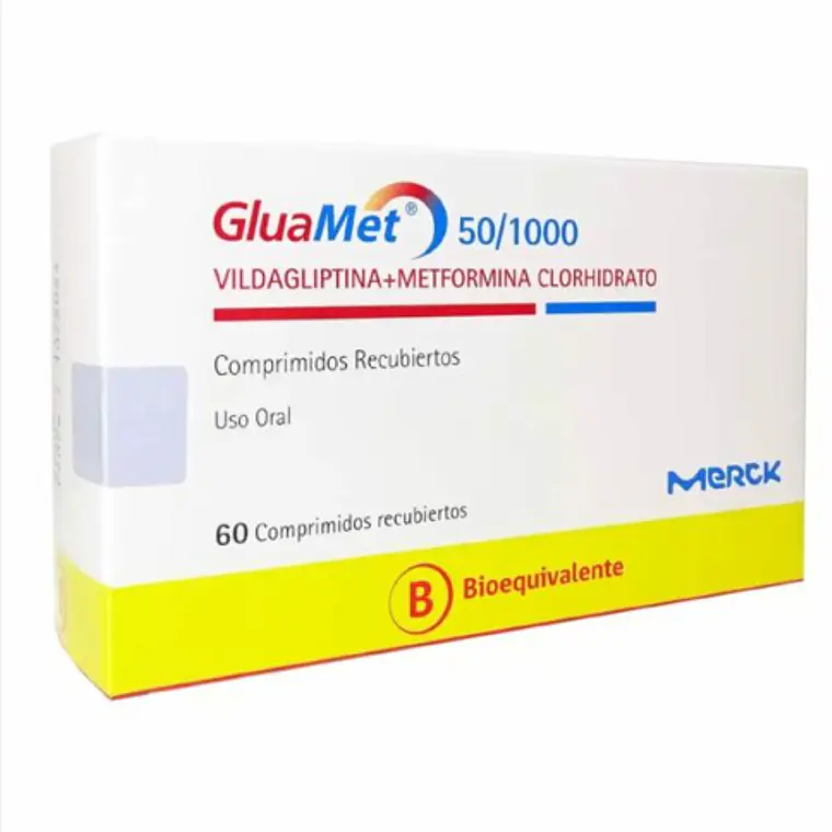 Gluamet (B) Vidagliptina, Metformina 50/1000 mg 60 Comprimidos recubiertos. 1