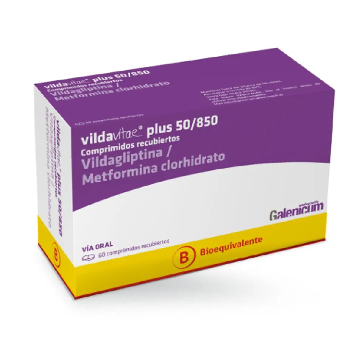 Vildavitae Plus (B) Vildagliptina, Metformina 50/850 mg 60 Comprimidos recubiertos. 1