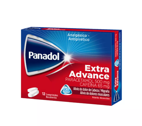 Panadol Extra Advance Cafeína, Paracetamol 12 Comprimidos recubiertos.