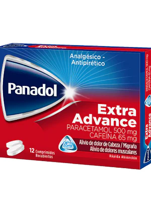 Panadol Extra Advance Cafeína, Paracetamol 12 Comprimidos recubiertos.