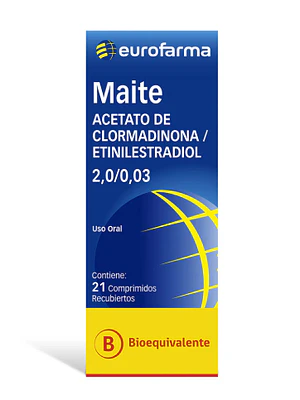 Maite (B) Clormadinona, Etinilestradiol 2/0,03 mg 21 Comprimidos recubiertos.