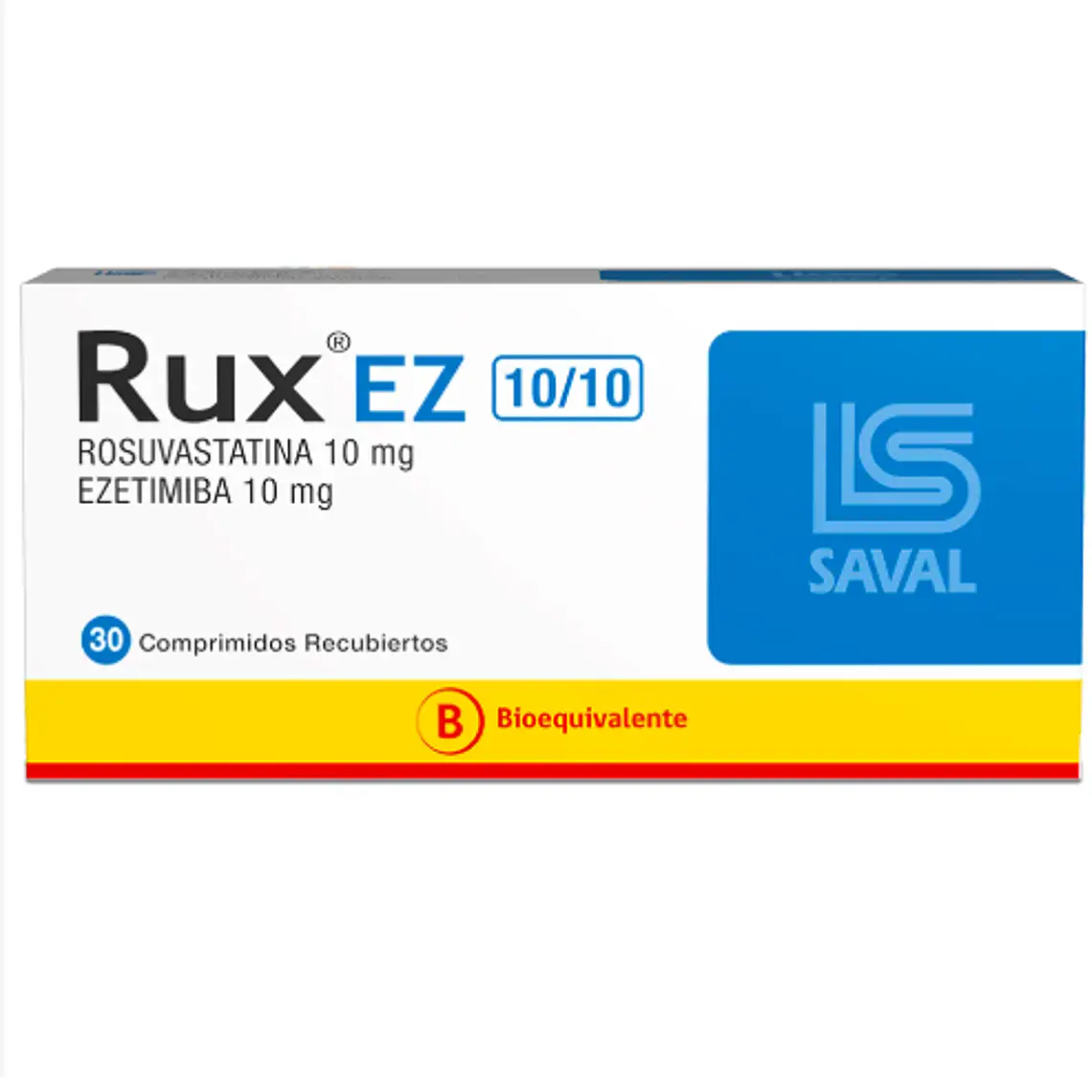 Rux EZ (B) Rosuvastatina, Ezetimiba 10/10  mg 30 Comprimidos recubiertos. 1