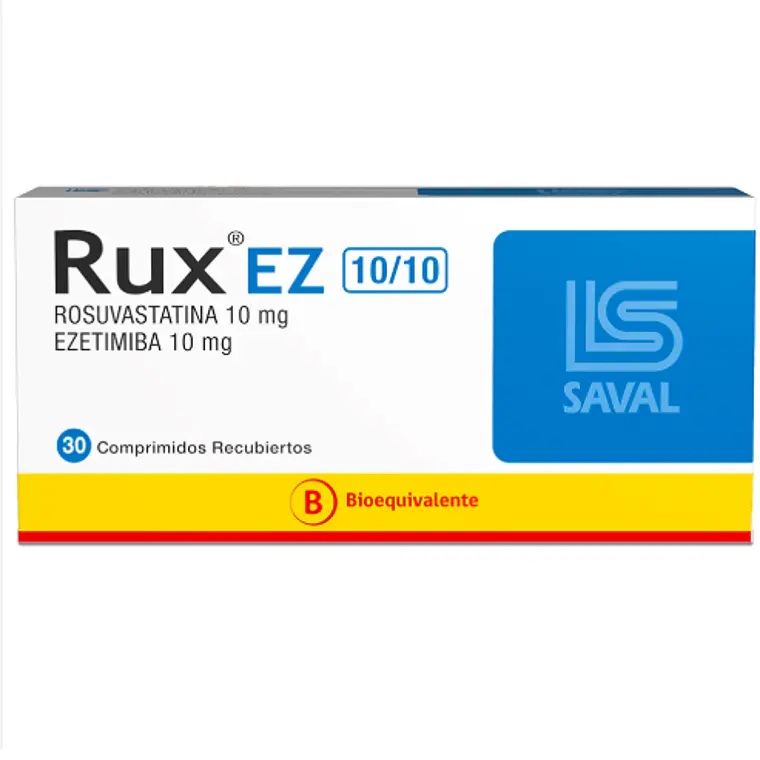 Rux EZ (B) Rosuvastatina, Ezetimiba 10/10  mg 30 Comprimidos recubiertos. 1