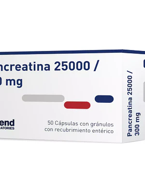 Pancreatina 25000 / 300 mg 50 Cápsulas.