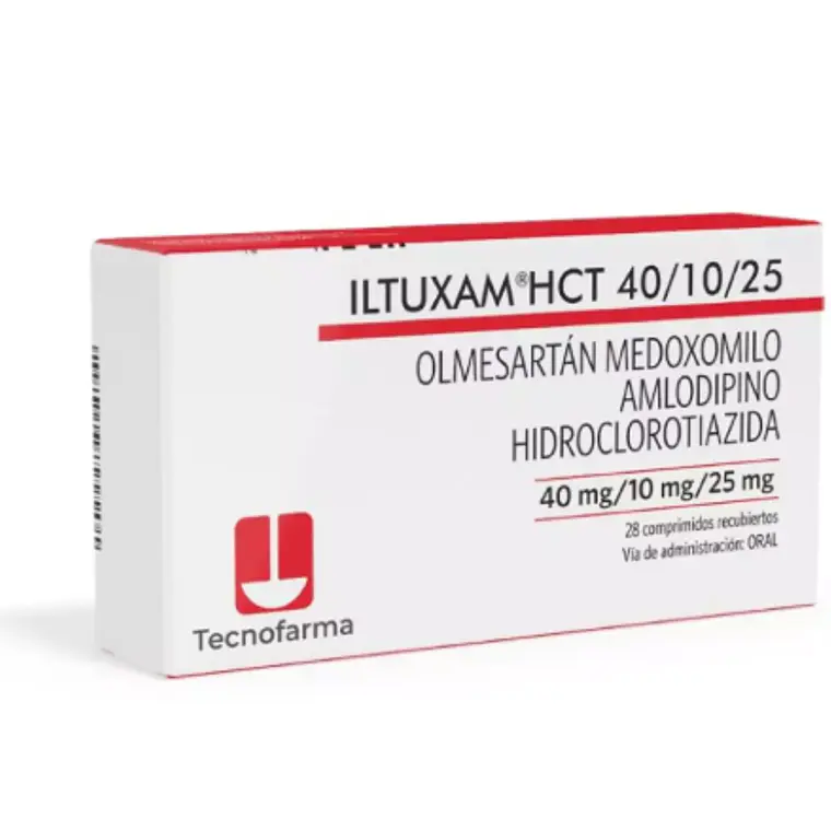 Iltuxam HCT 40/10/25 mg Olmesartán, Amlodipino, Hidroclorotiazida 28 Comprimidos. 1