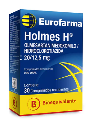 Holmes H (B) Olmesartán, Hidroclorotiazida 20/12,5 mg 30 Comprimidos recubiertos.